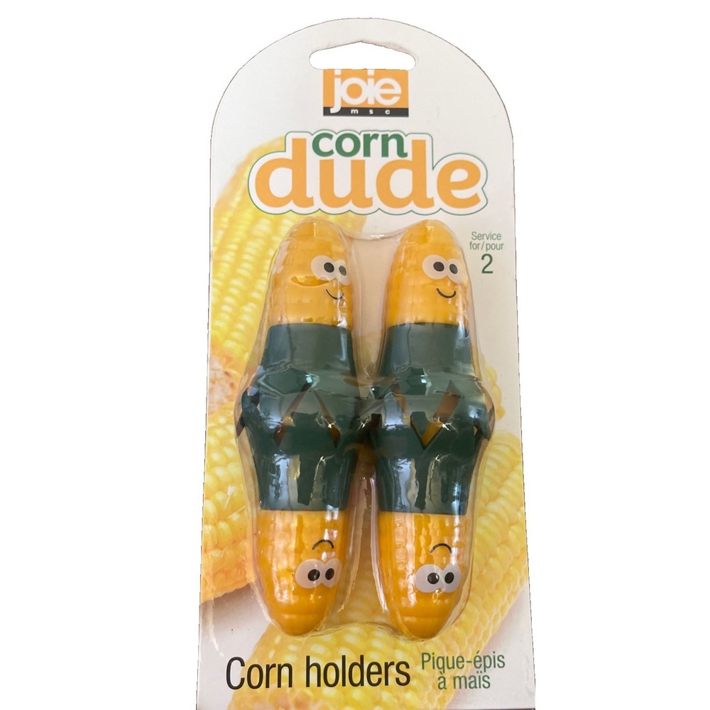 Joie Corn Dude Corn Holders Set of 4 (2 Pairs) Yellow/Green Plastic/Steel 6"